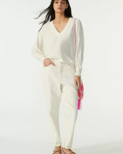 Kujten Sweaters & Sweatshirts>V-Neck Cashmere Sweater, 2-Threads Blanc