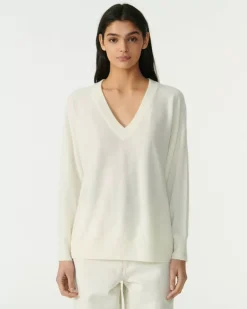 Kujten Sweaters & Sweatshirts>V-Neck Cashmere Sweater, 2-Threads Blanc