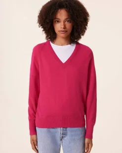 Kujten Sweaters & Sweatshirts>V-Neck Cashmere Sweater, 2-Threads Rose Neon