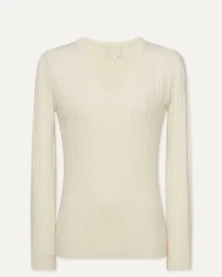 Kujten Sweaters & Sweatshirts>V-Neck Long Sleeves Cashmere Sweater Blanc
