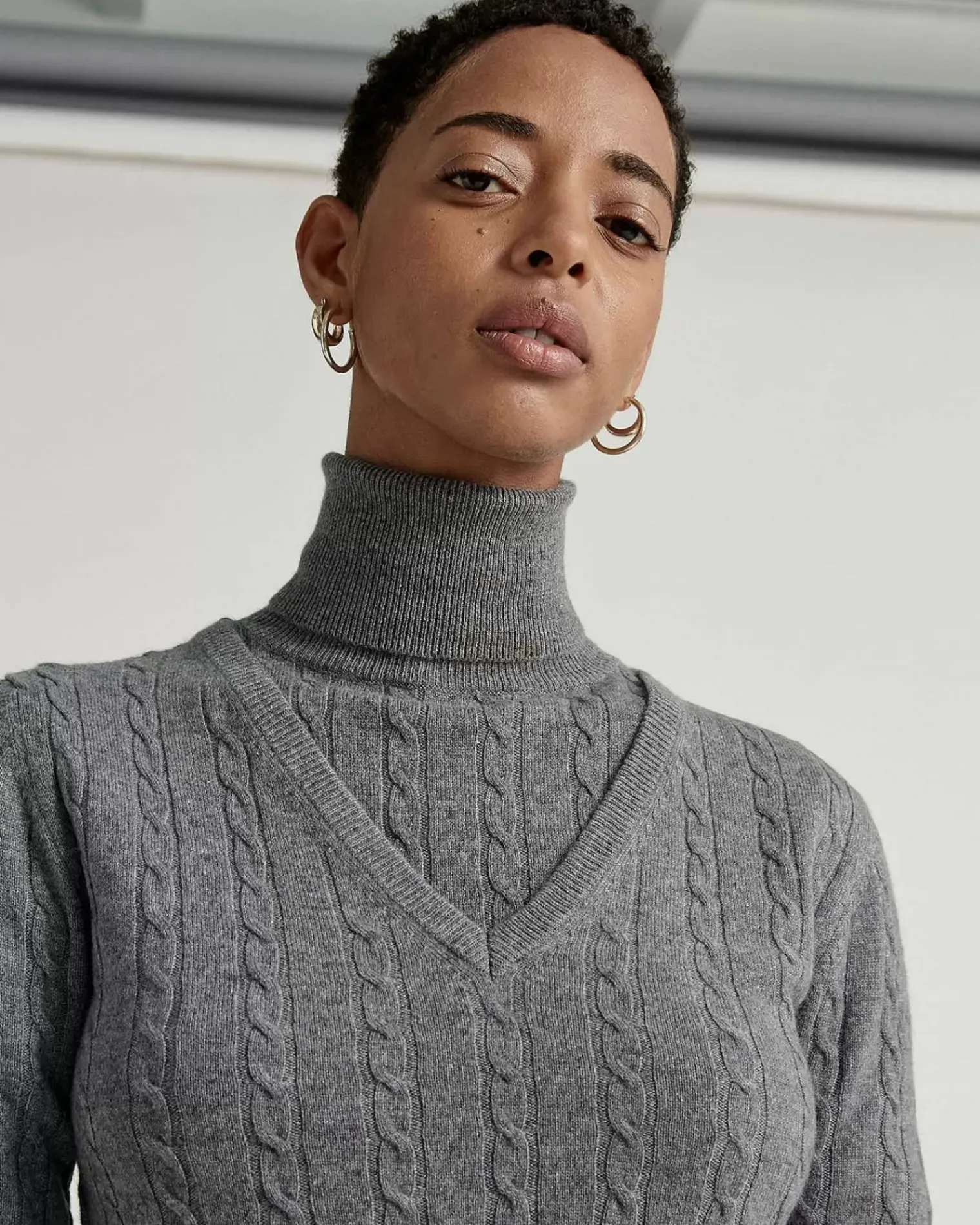 Kujten Sweaters & Sweatshirts>V-Neck Long Sleeves Cashmere Sweater Gris Flanelle
