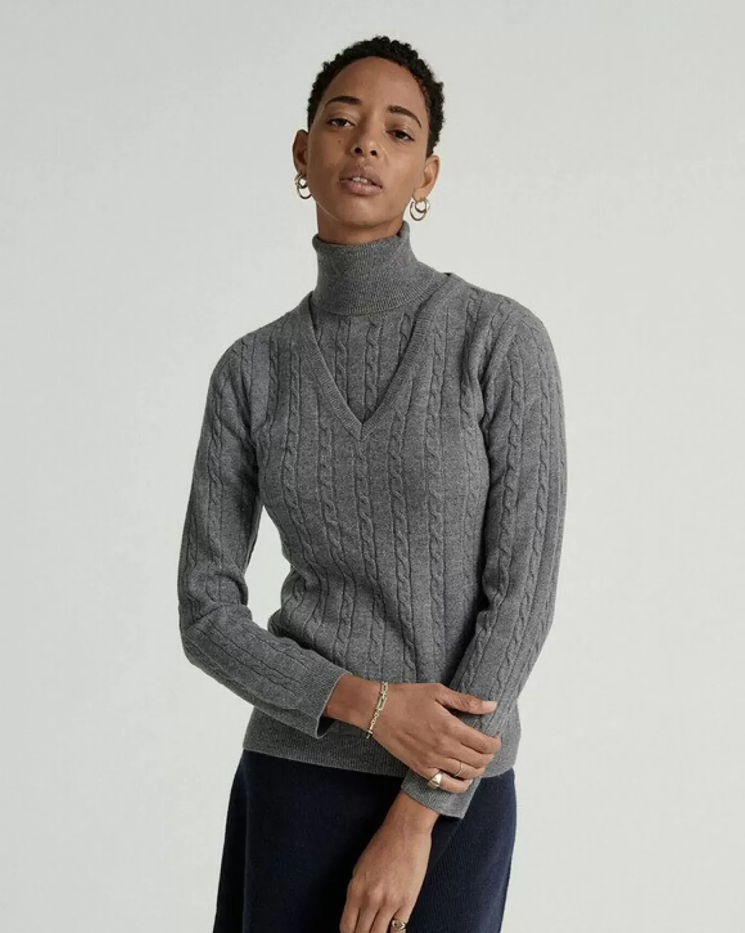 Kujten Sweaters & Sweatshirts>V-Neck Long Sleeves Cashmere Sweater Gris Flanelle