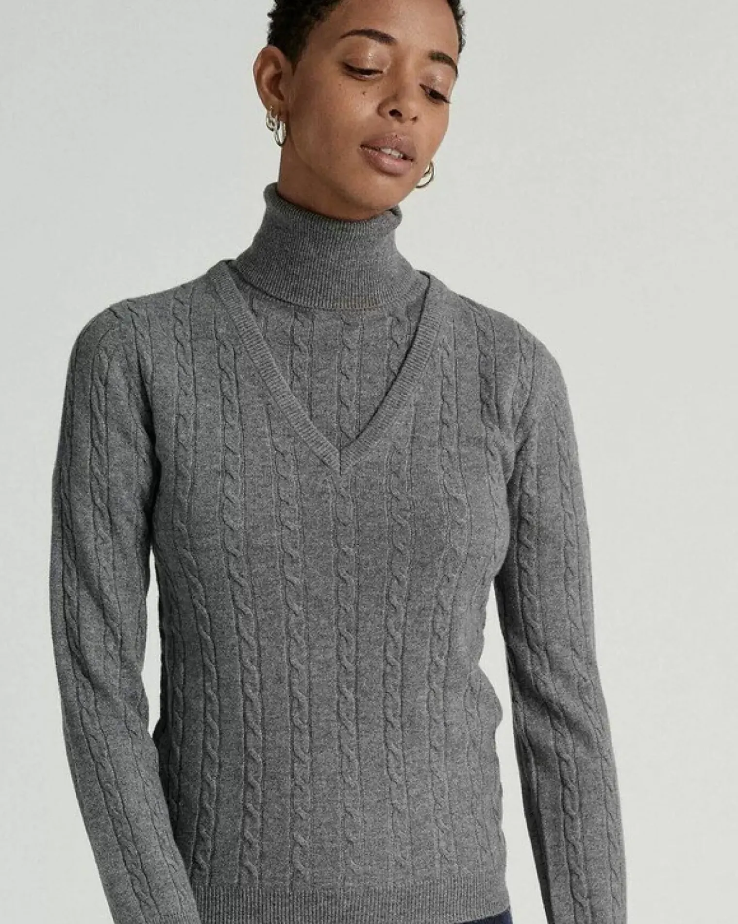 Kujten Sweaters & Sweatshirts>V-Neck Long Sleeves Cashmere Sweater Gris Flanelle