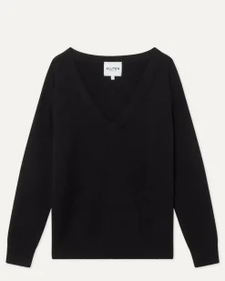 Kujten Sweaters & Sweatshirts>V-Neck Long Sleeves Cashmere Sweater Noir