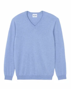 Kujten Sweaters & Sweatshirts>V-Neck Long Sleeves Cashmere Sweater, 2-Threads Bleu Jeans