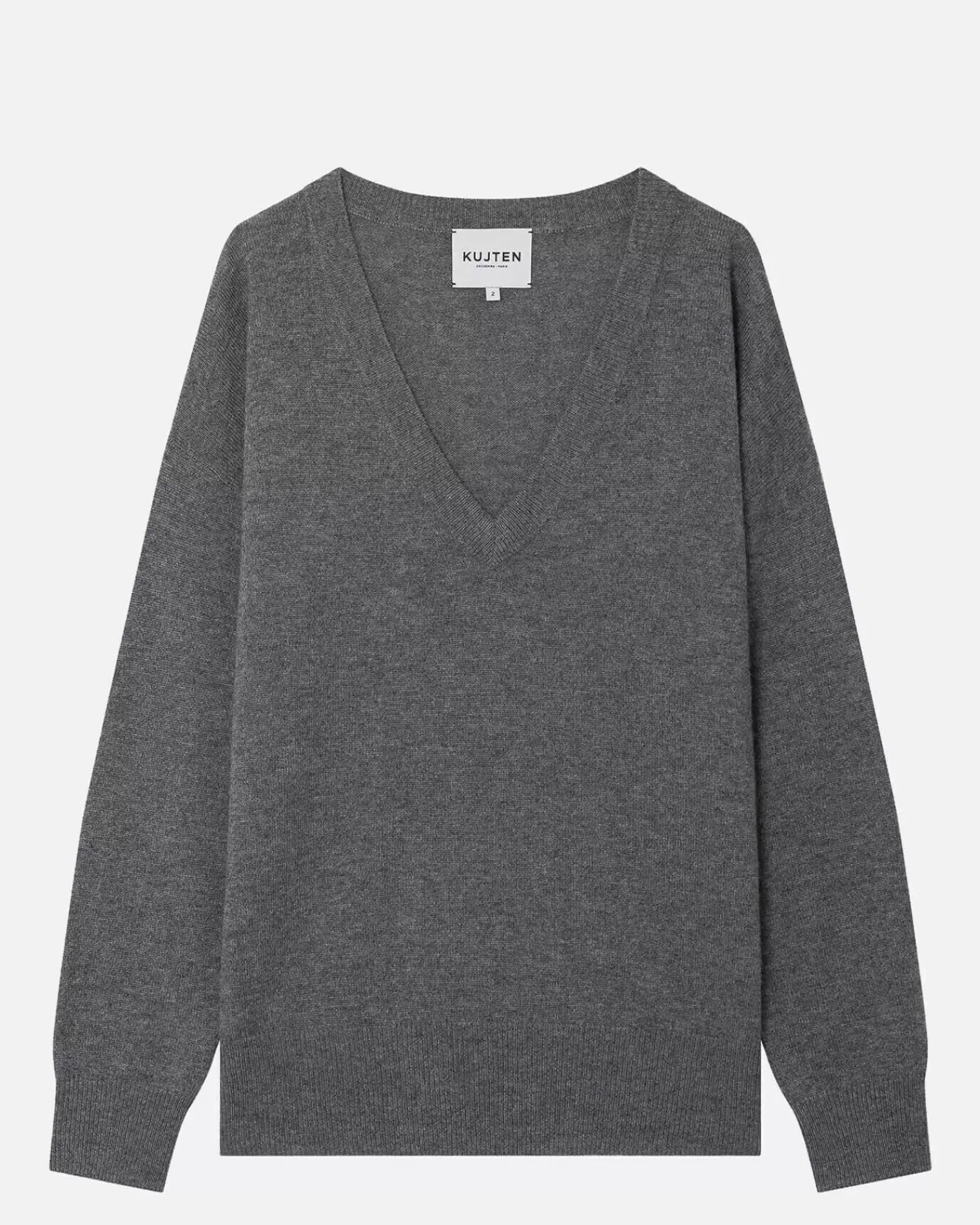 Kujten Sweaters & Sweatshirts>V-Neck Long Sleeves Cashmere Sweater Gris Flanelle