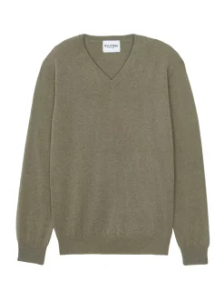 Kujten Sweaters & Sweatshirts>V-Neck Long Sleeves Cashmere Sweater Kaki Chine