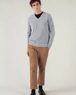 Kujten Sweaters & Sweatshirts>V-Neck Long Sleeves Cashmere Sweater Gris Chine