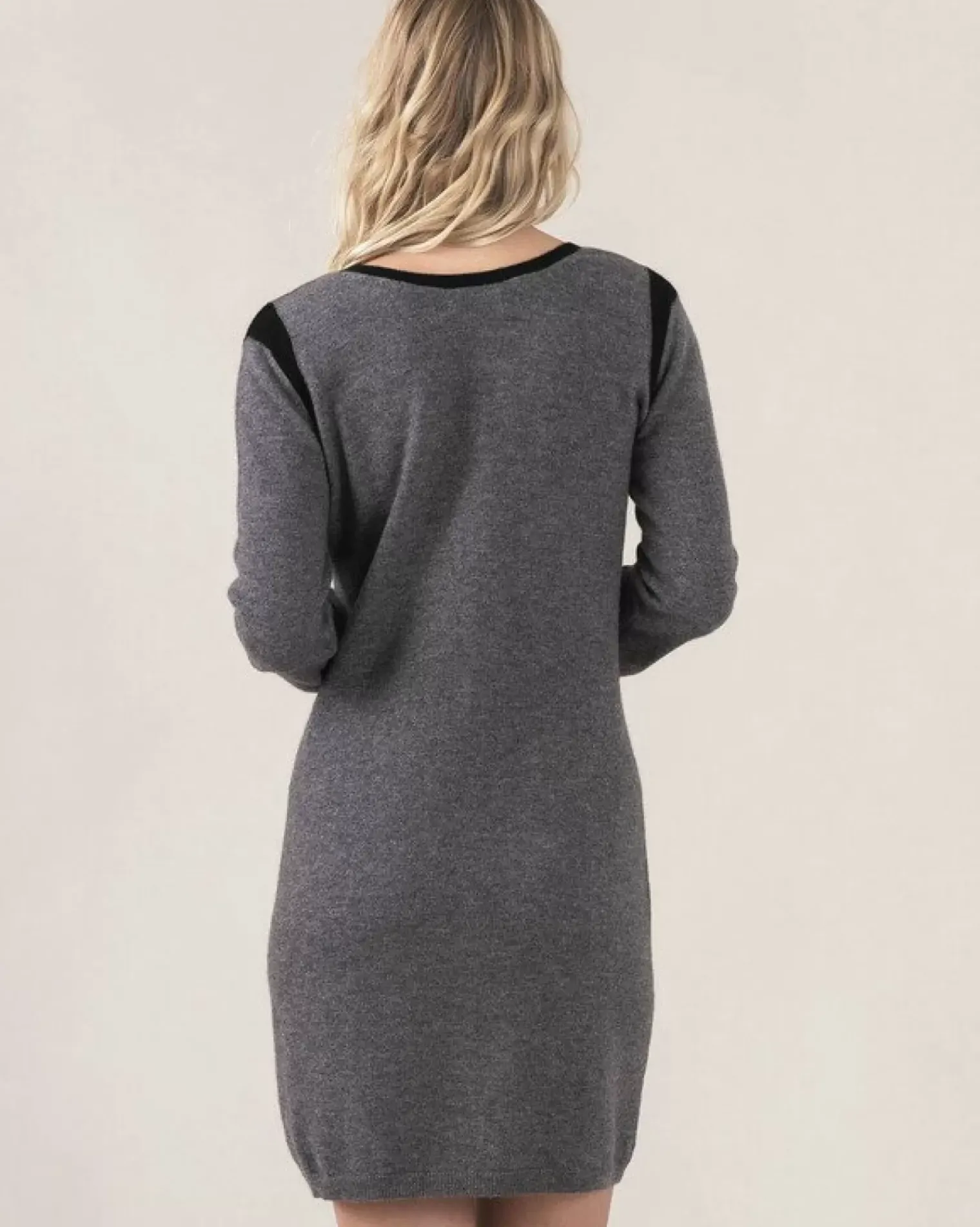 Kujten Dresses & Skirts>V-Neck Long Sleeves Cashmere Dress Gris Flanelle
