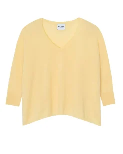 Kujten Sweaters & Sweatshirts>V-Neck Oversize Cashmere Sweater Jaune Eggshell