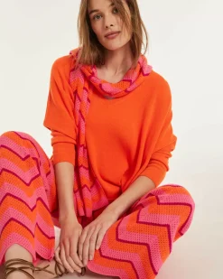 Kujten Sweaters & Sweatshirts>V-Neck Oversize Cashmere Sweater Orange Fluo