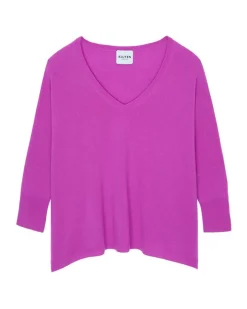 Kujten Sweaters & Sweatshirts>V-Neck Oversize Cashmere Sweater Violet Fluo