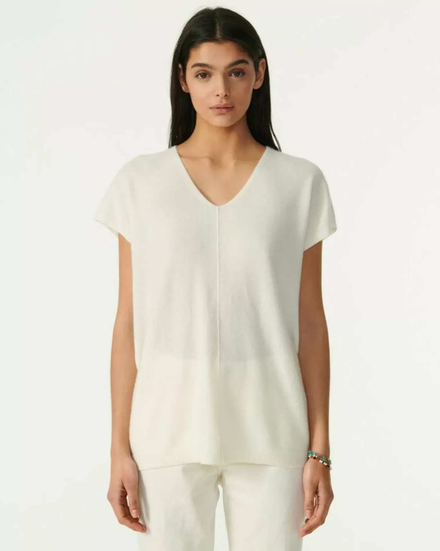 Kujten Sweaters & Sweatshirts>V-Neck Sleeveless Cashmere Sweater Blanc