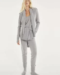 Kujten Joggings & Leggings>Woman Cashmere Jogging With Large Hem Gris Chine