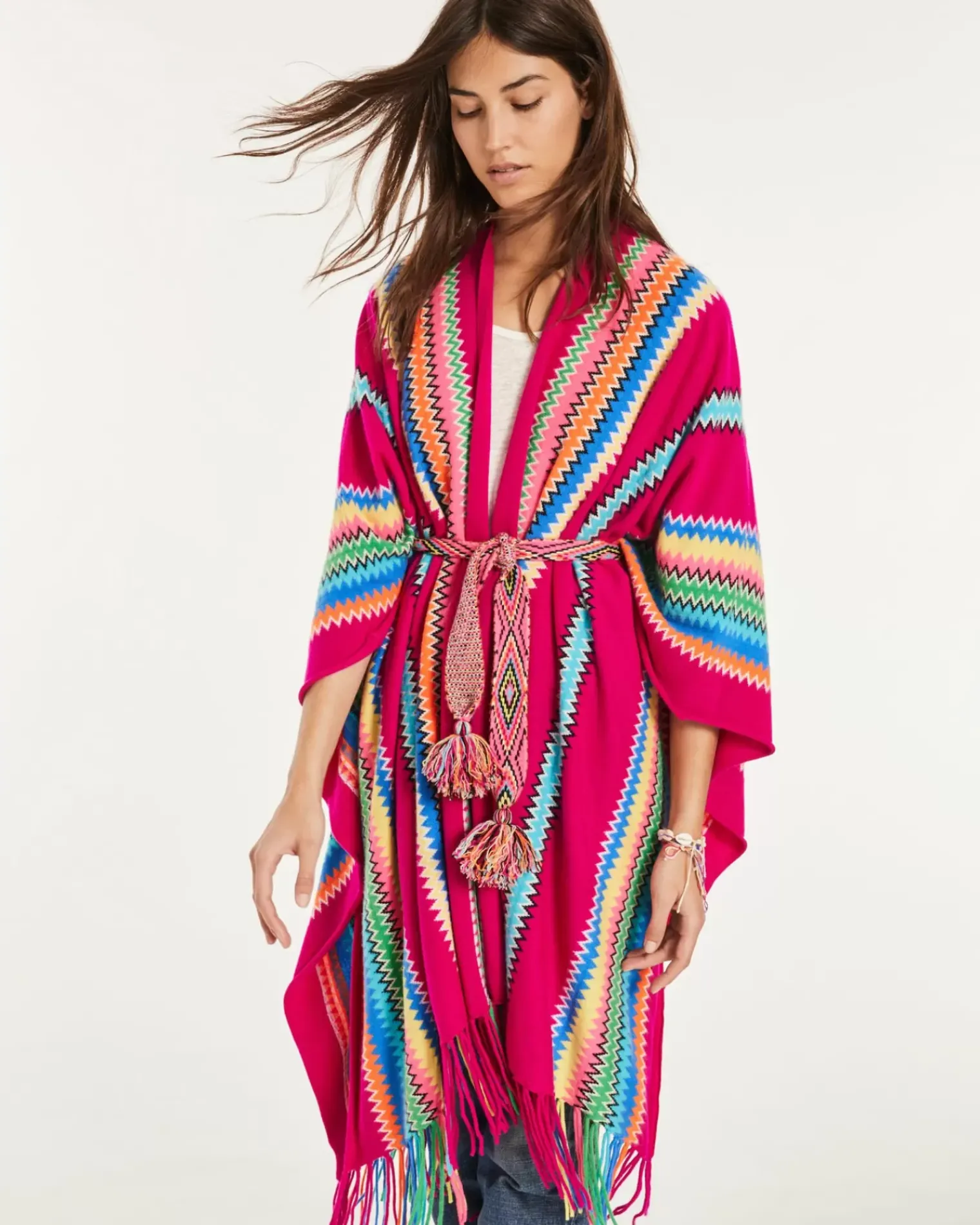 Kujten Capes & Ponchos>Woman Fringed Cashmere Cape Rose Magenta