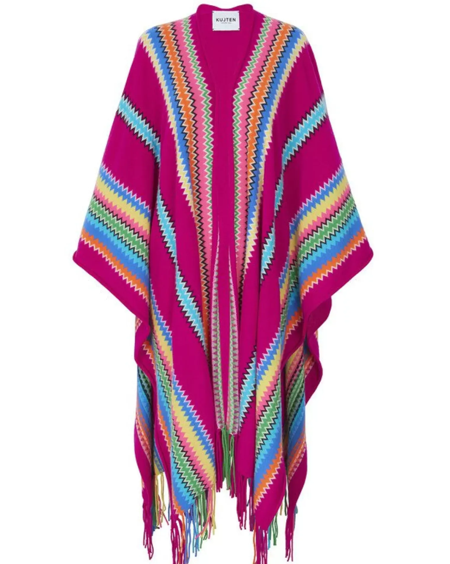 Kujten Capes & Ponchos>Woman Fringed Cashmere Cape Rose Magenta
