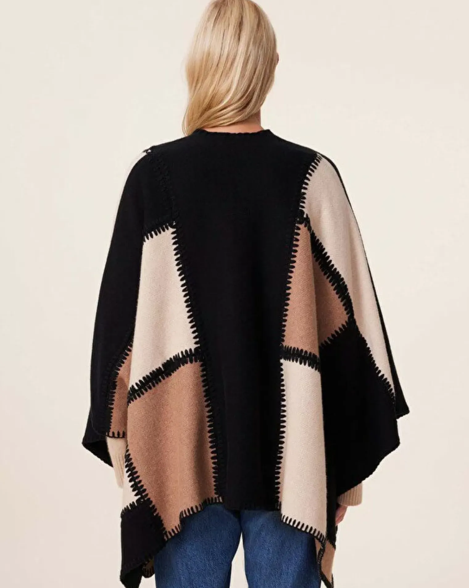 Kujten Capes & Ponchos>Woman Fringed Cashmere Cape, 4-Threads Noir