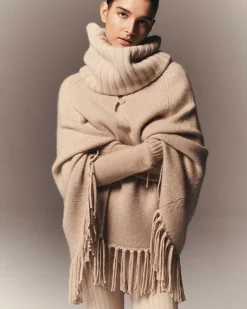 Kujten Capes & Ponchos>Woman Fringed Cashmere Poncho, 10-Threads Organique