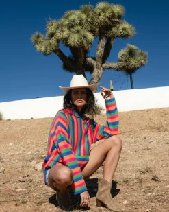 Kujten Capes & Ponchos>Woman Oversized Cashmere Poncho Orange Fluo