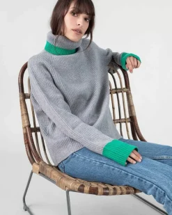 Kujten Sweaters & Sweatshirts>Woman Raglan Turtleneck Cashmere Sweater Gris Chine