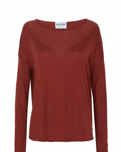 Kujten Sweaters & Sweatshirts>Woman Round Neck Silk & Cashmere Sweater Bordeaux Sienne