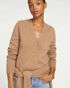 Kujten Jackets & Vests>Woman Short Cashmere Cardigan, 4-Threads Camelo