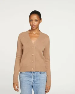 Kujten Jackets & Vests>Woman Short Cashmere Cardigan, 4-Threads Camelo