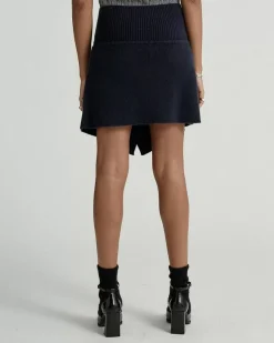 Kujten Dresses & Skirts>Women Asymmetric Short Cashmere Skirt Bleu Marine Fonce