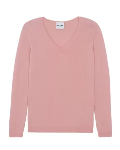 Kujten Sweaters & Sweatshirts>Women Basic Cashmere Sweater, 2-Threads Rose Guimauve