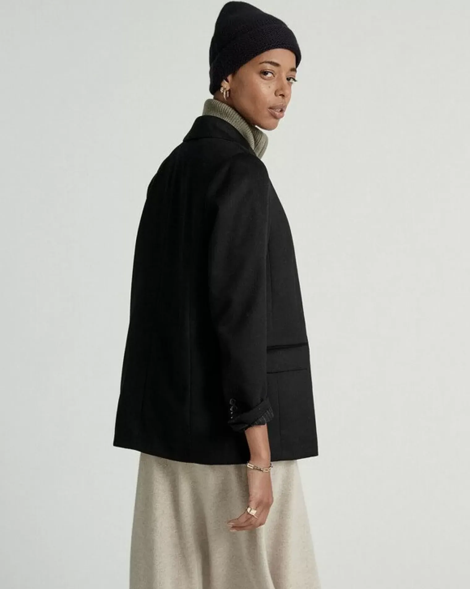 Kujten Coats>Women Blazer Collar Cashmere Jacket Noir
