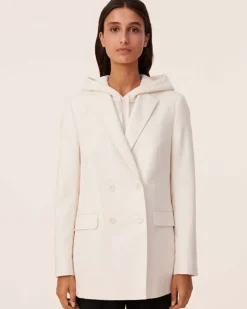 Kujten Coats>Women Blazer Collar Cashmere Jacket Blanc