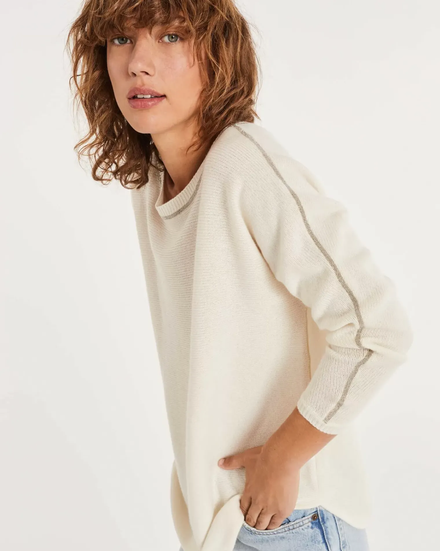 Kujten Sweaters & Sweatshirts>Women Boat Neck Cashmere Sweater Blanc