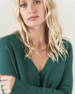 Kujten Sweaters & Sweatshirts>Women Boyfriend V-Neck Cashmere Sweater Vert Menthe