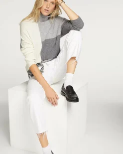 Kujten Sweaters & Sweatshirts>Women Cashmere Chimney Neck Sweater Gris Flanelle