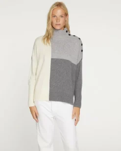 Kujten Sweaters & Sweatshirts>Women Cashmere Chimney Neck Sweater Gris Flanelle