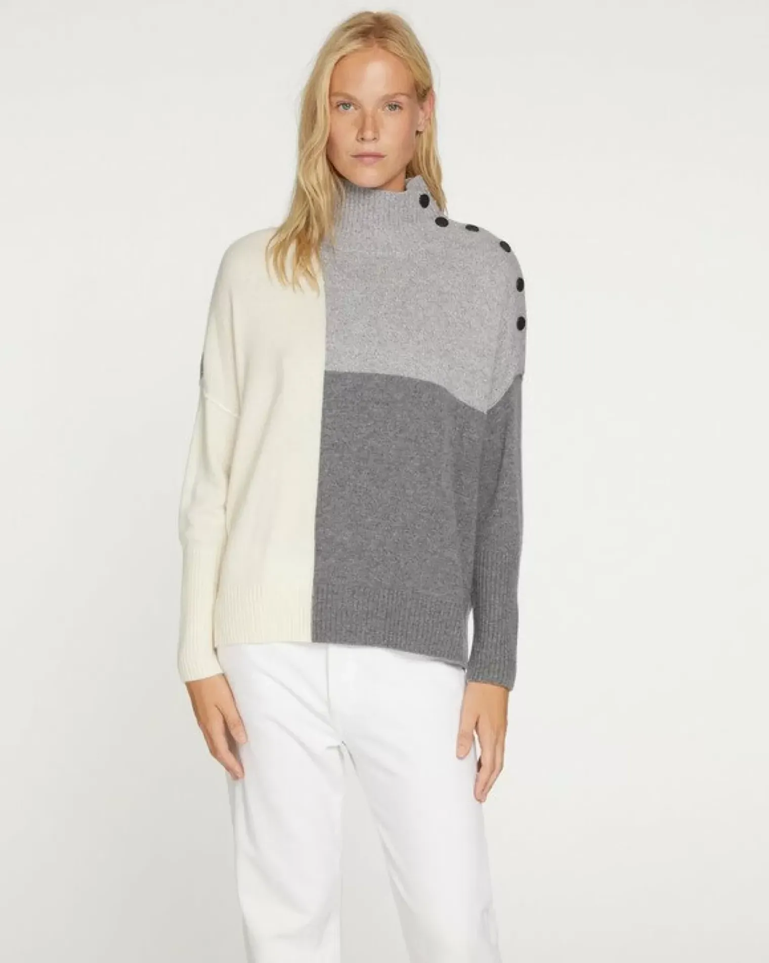 Kujten Sweaters & Sweatshirts>Women Cashmere Chimney Neck Sweater Gris Flanelle