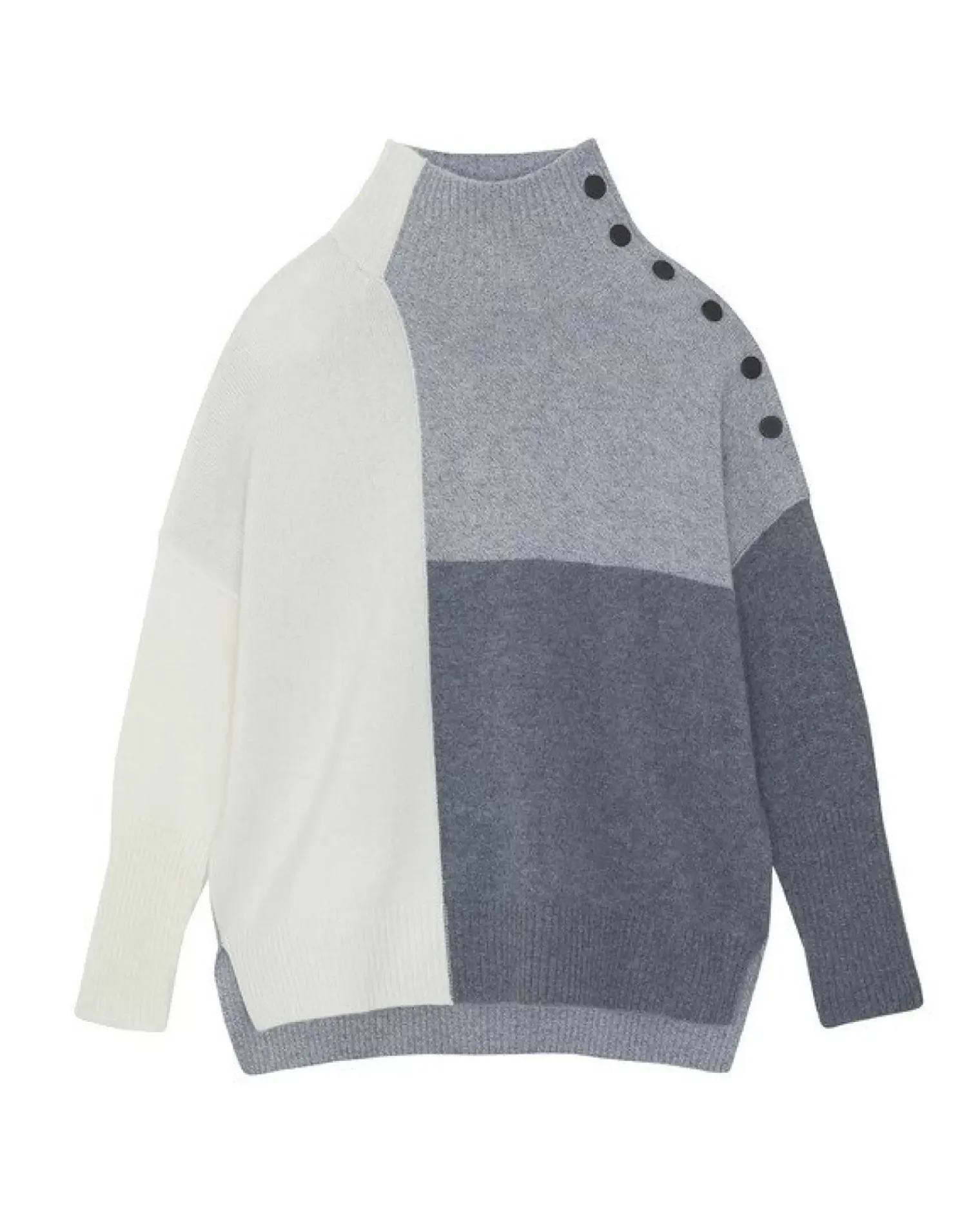 Kujten Sweaters & Sweatshirts>Women Cashmere Chimney Neck Sweater Gris Flanelle