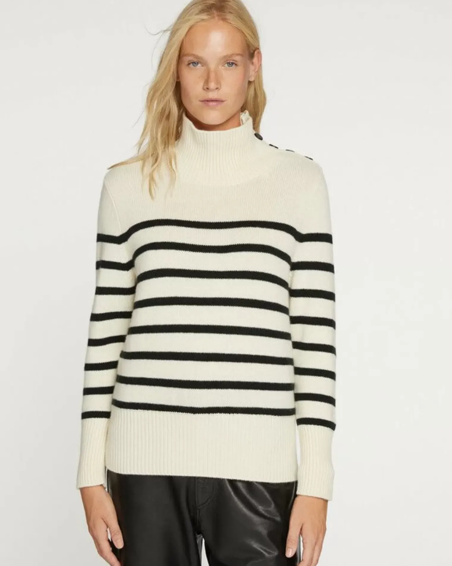 Kujten Sweaters & Sweatshirts>Women Cashmere Chimney Neck Sweater, 6-Threads Blanc Vintage