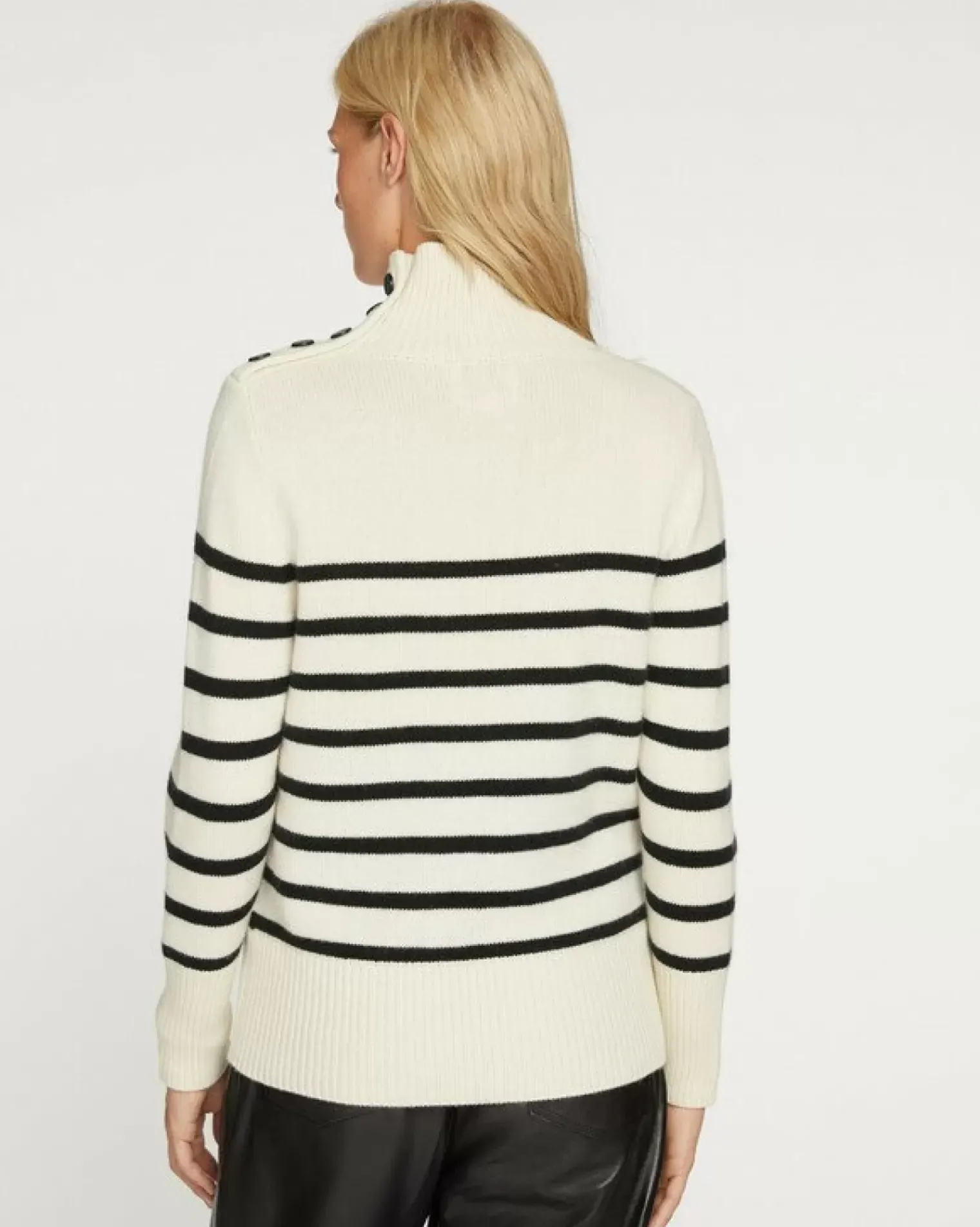 Kujten Sweaters & Sweatshirts>Women Cashmere Chimney Neck Sweater, 6-Threads Blanc Vintage