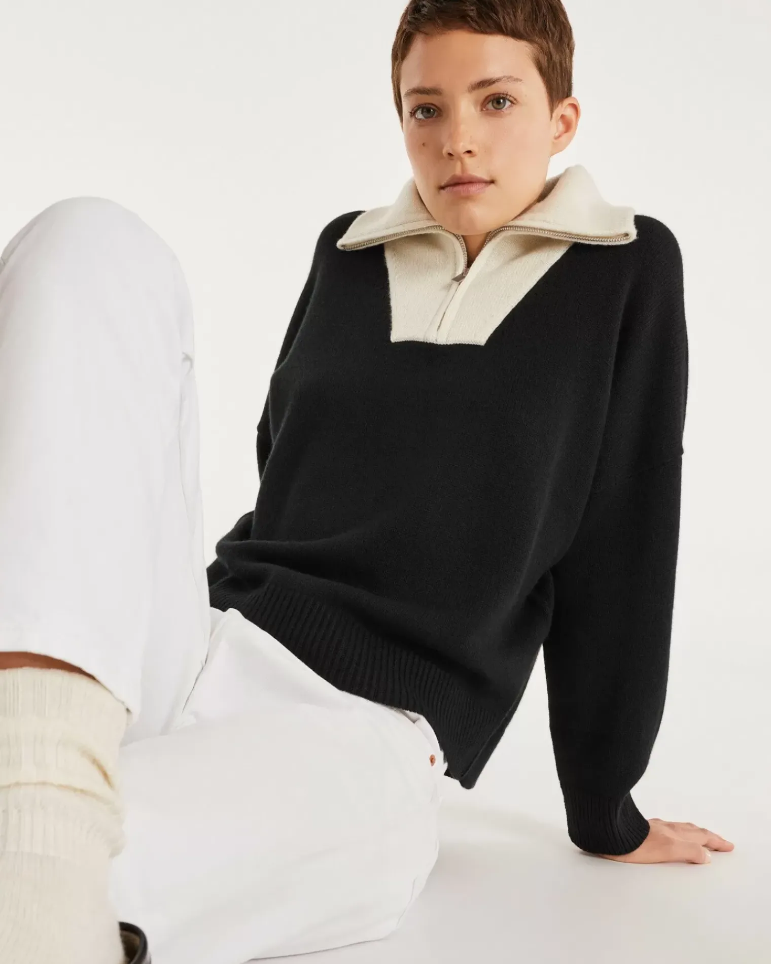Kujten Sweaters & Sweatshirts>Women Cashmere Contrasted Sweater Noir