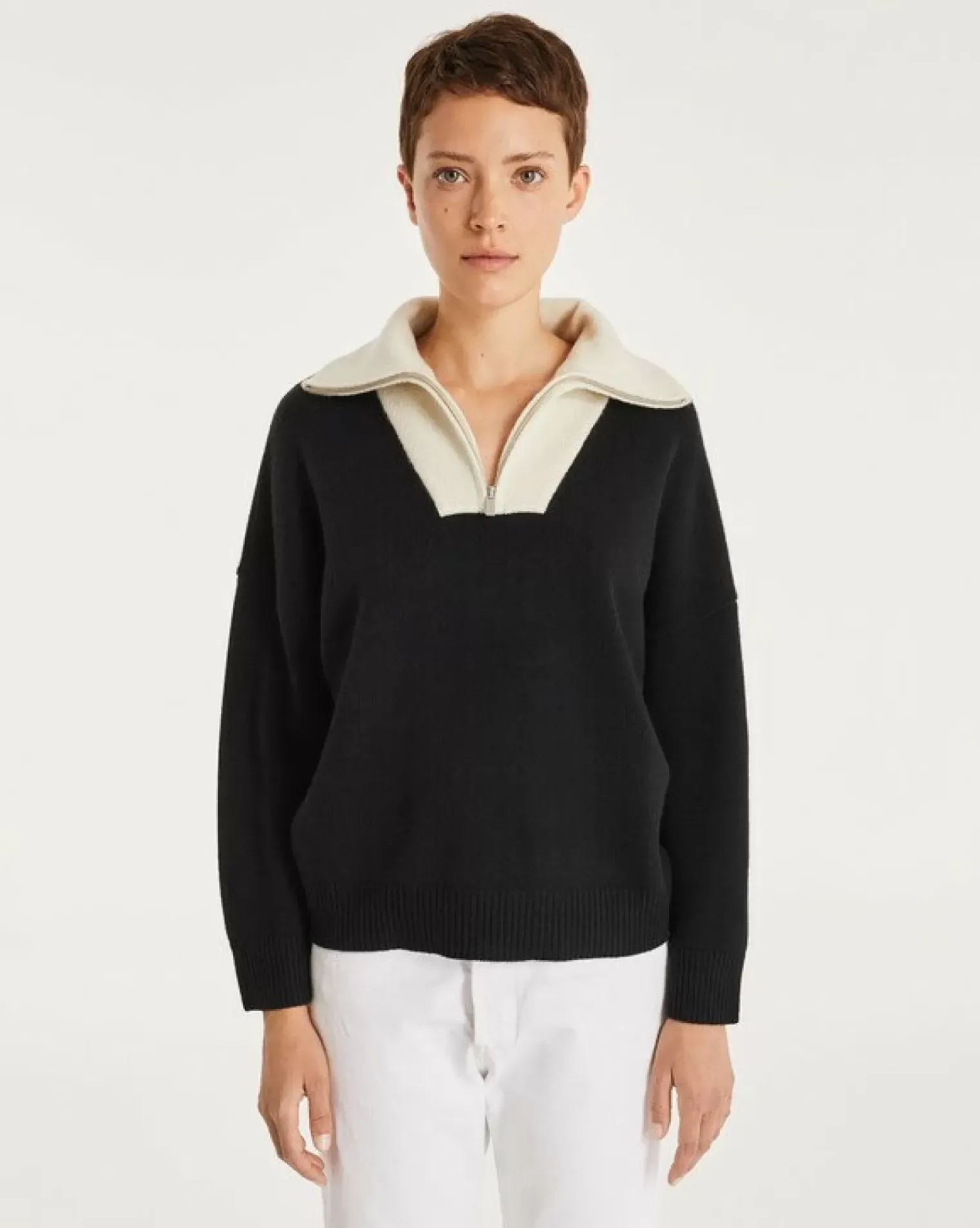 Kujten Sweaters & Sweatshirts>Women Cashmere Contrasted Sweater Noir