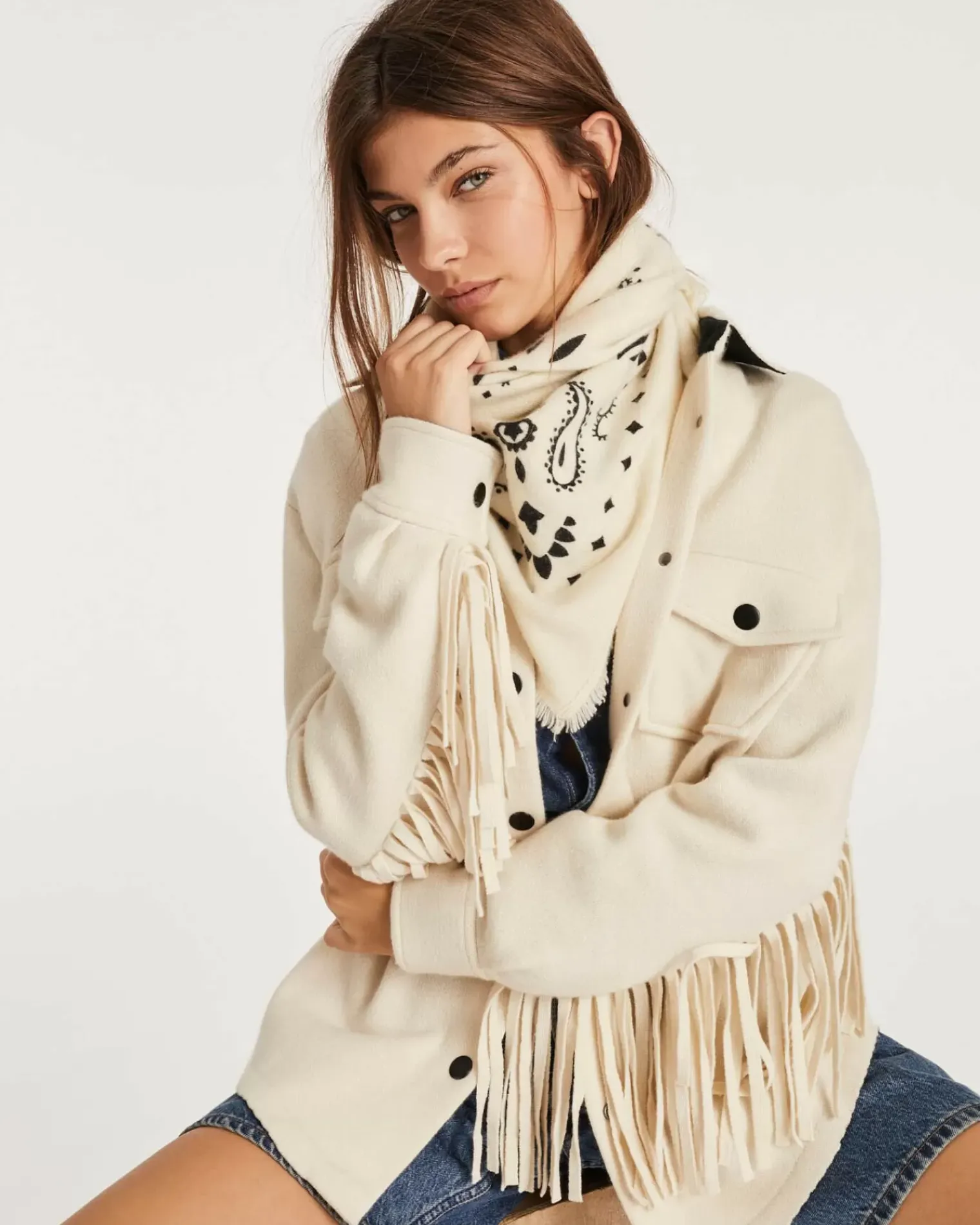 Kujten Jackets & Vests>Women Cashmere Fringed Cardigan Blanc Vintage