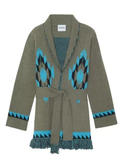 Kujten Jackets & Vests>Women Cashmere Fringed Collar Vest Kaki Chine