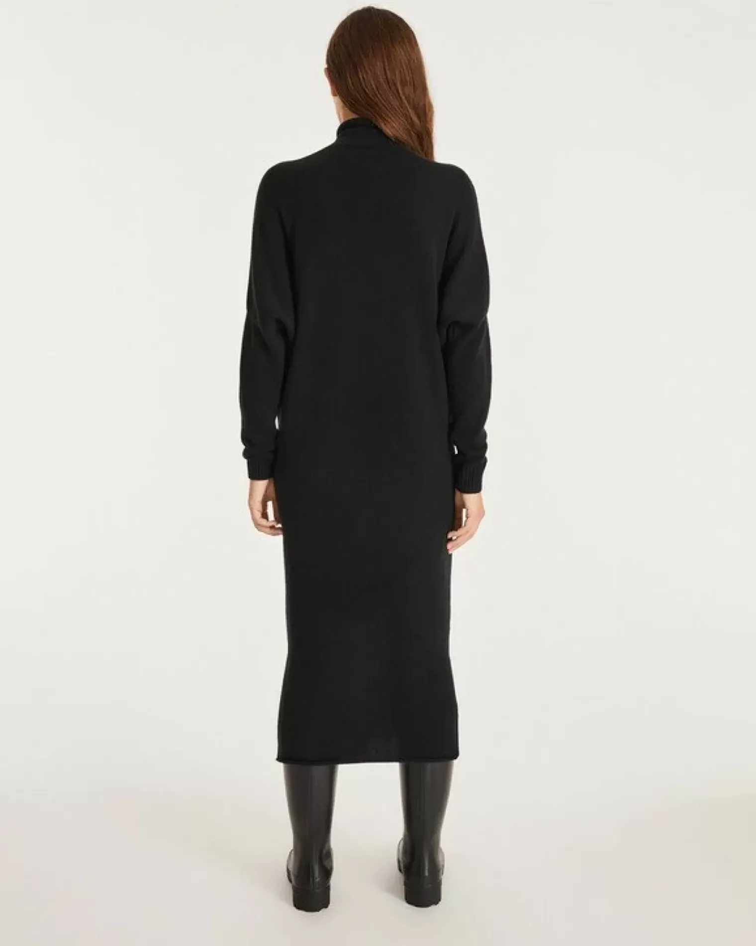 Kujten Dresses & Skirts>Women Cashmere Funnel Neck Long Dress Noir