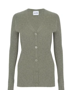 Kujten Jackets & Vests>Women Cashmere Long Ribbed Cardigan Kaki Chine