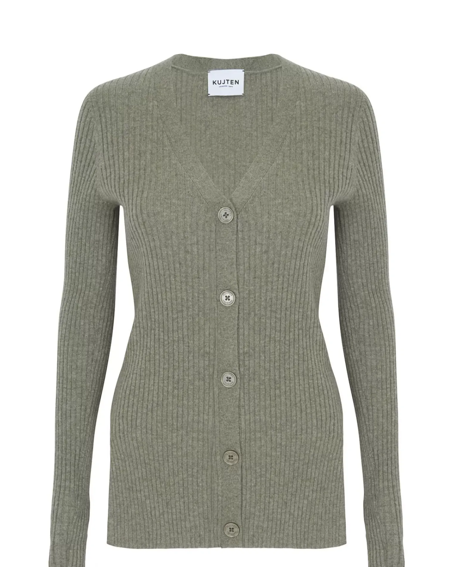 Kujten Jackets & Vests>Women Cashmere Long Ribbed Cardigan Kaki Chine