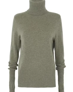 Kujten Sweaters & Sweatshirts>Women Cashmere Mitten Sleeves Sweater Kaki Chine