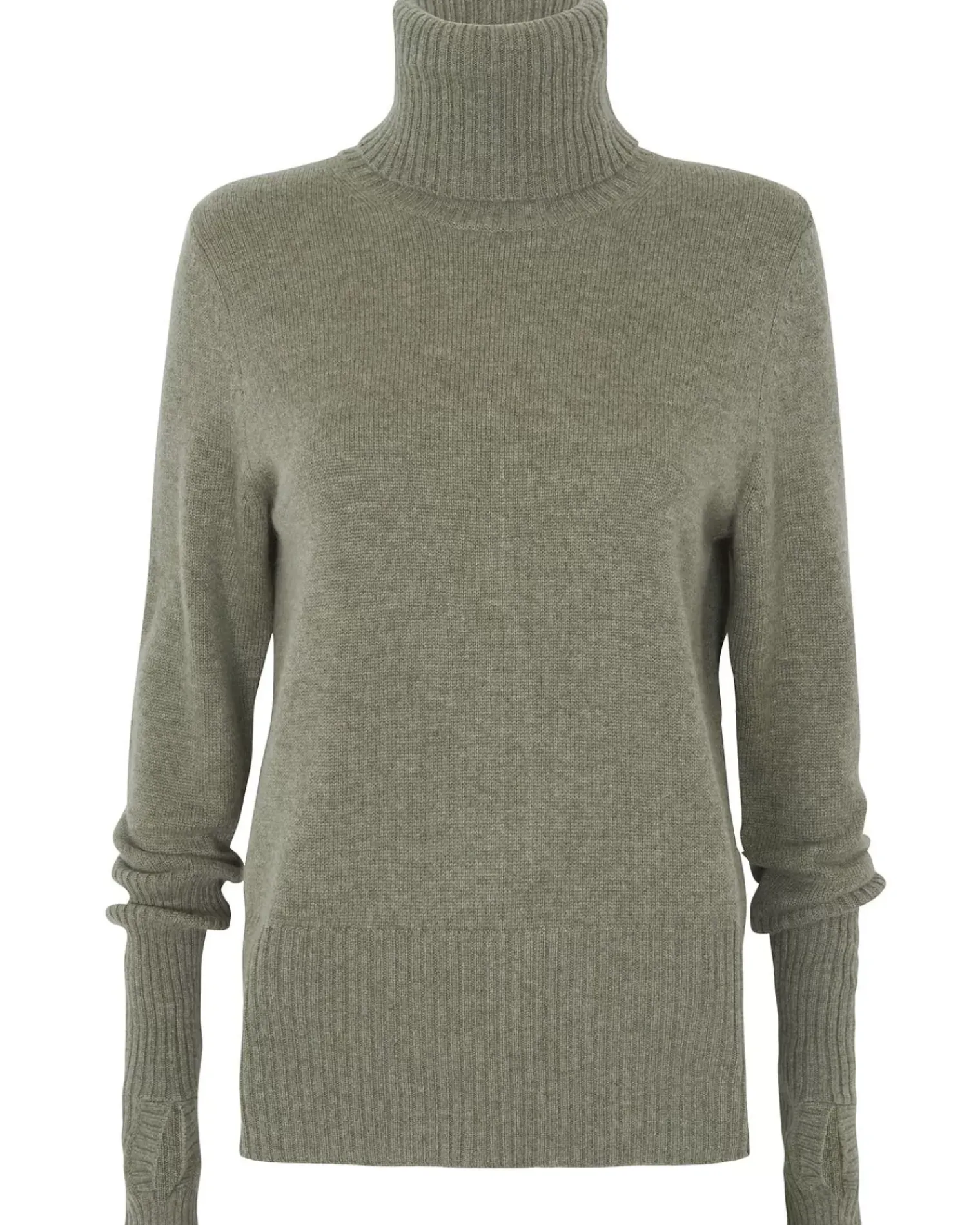 Kujten Sweaters & Sweatshirts>Women Cashmere Mitten Sleeves Sweater Kaki Chine