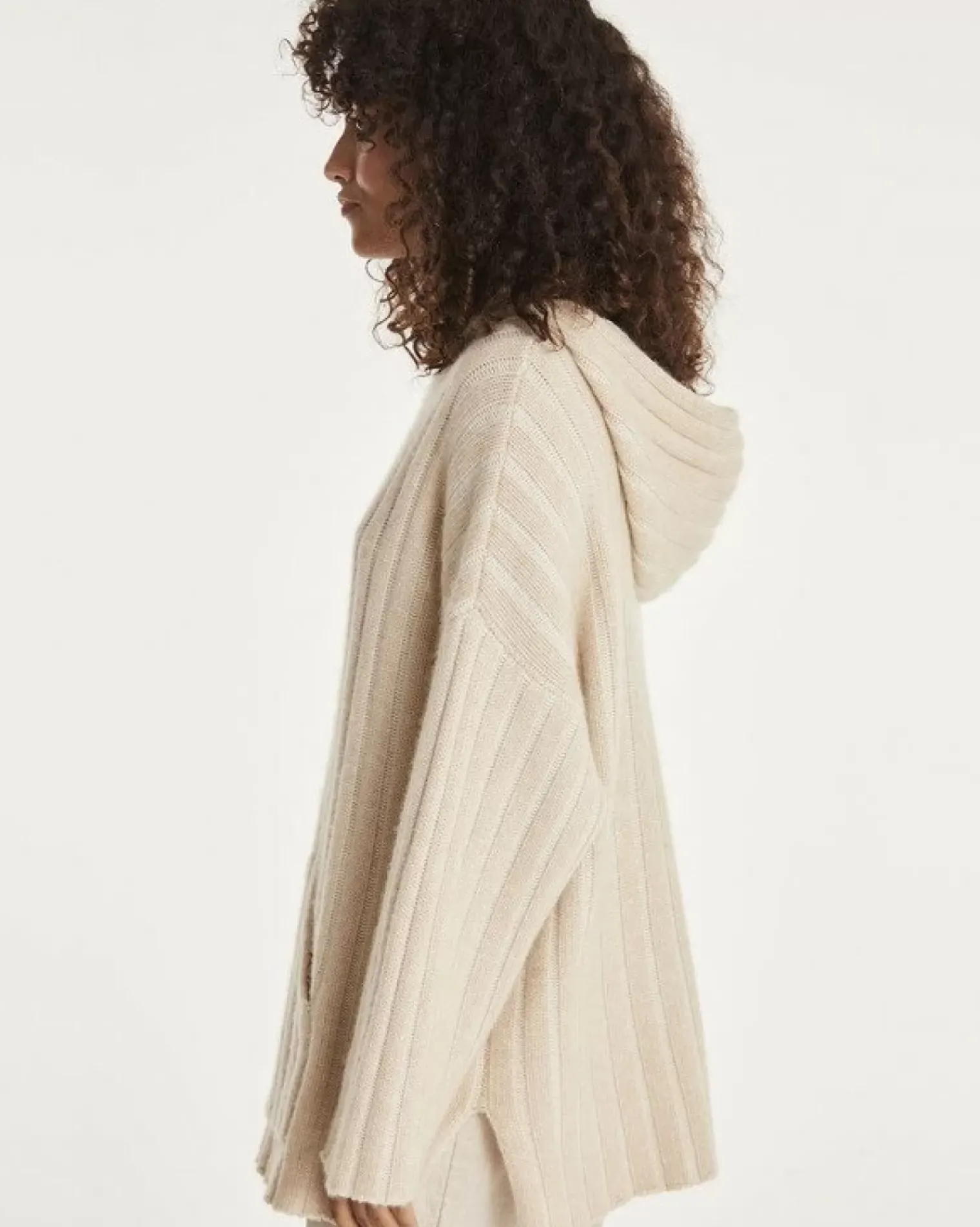 Kujten Capes & Ponchos>Women Cashmere Poncho With Hood Organique Mouline