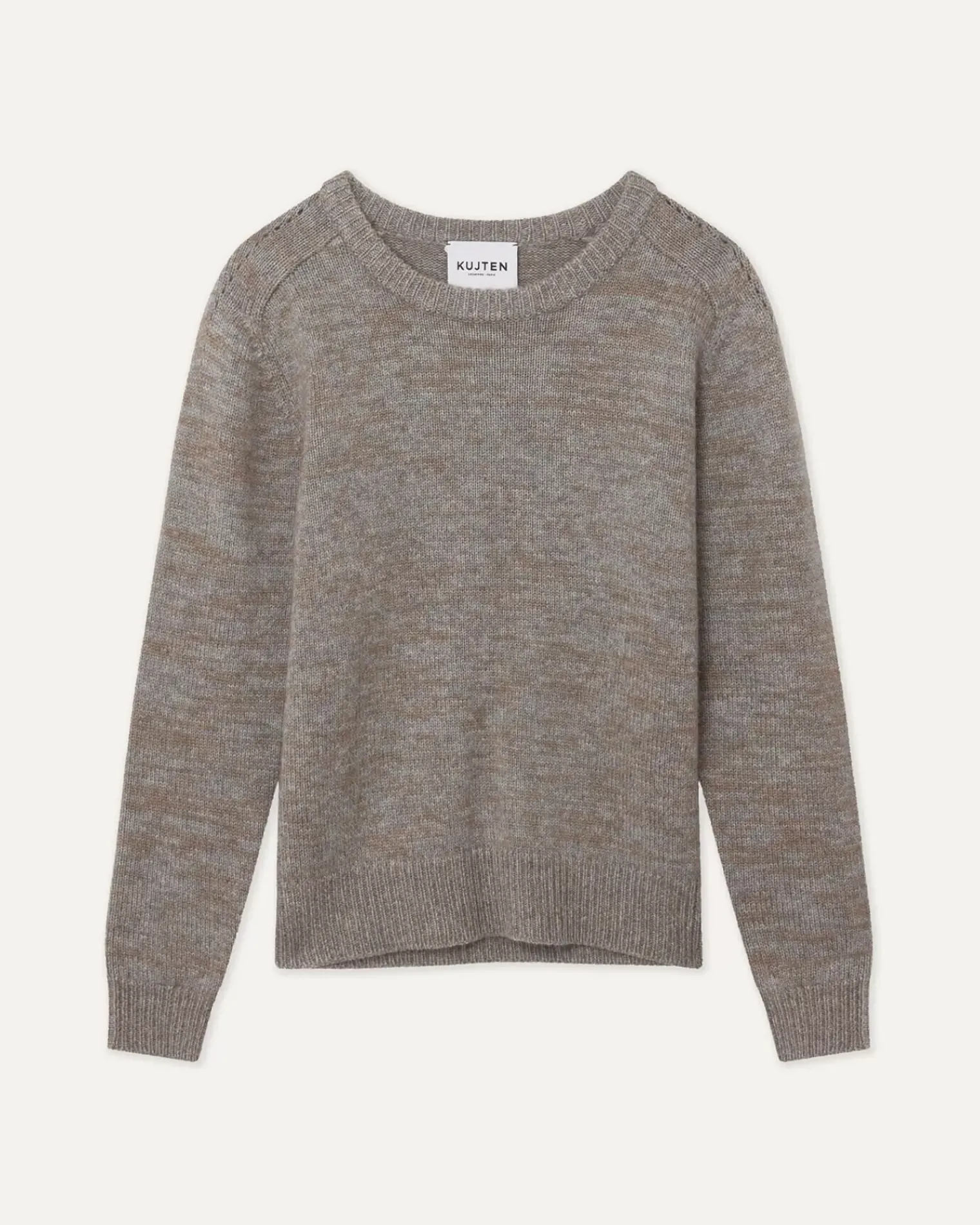Kujten Sweaters & Sweatshirts>Women Cashmere Round Neck Sweater Taupe Mouline